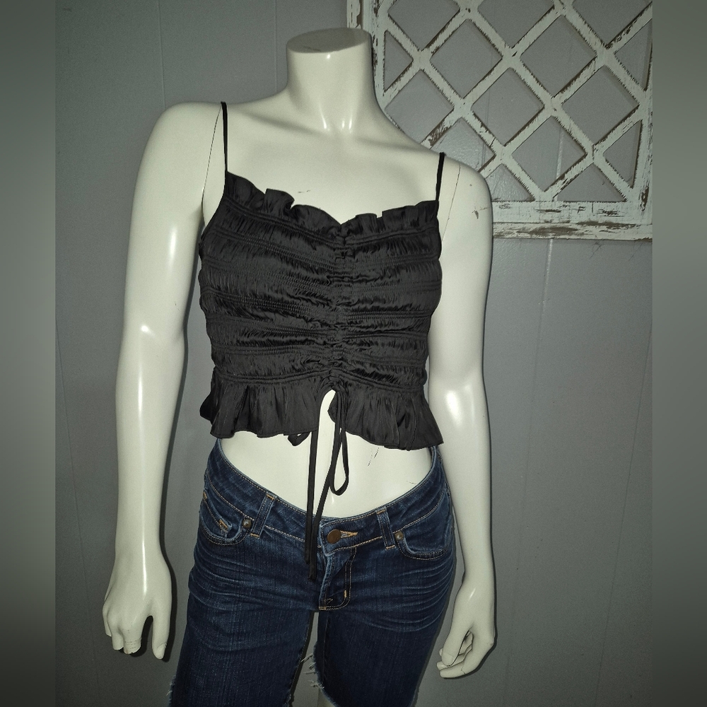 Rachel Zoe Black Ruched Crop Top Women's Size Small NWT